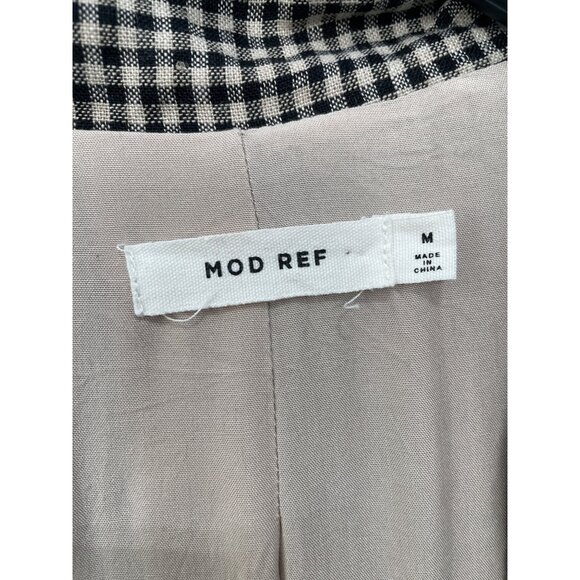 Mod Ref Gingham Blazer Jacket Size Medium Linen Black Cream Office Work Business - Picture 3 of 6